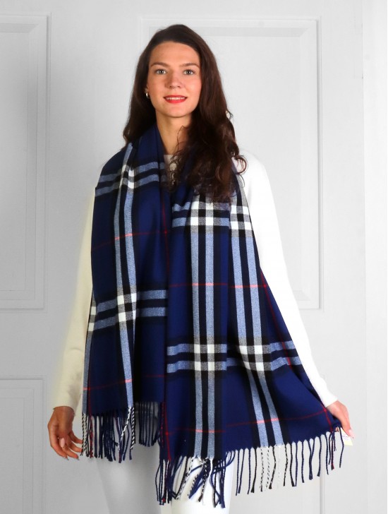 Cashmere Feeling Plaid Patterned Scarf W/ Tassels